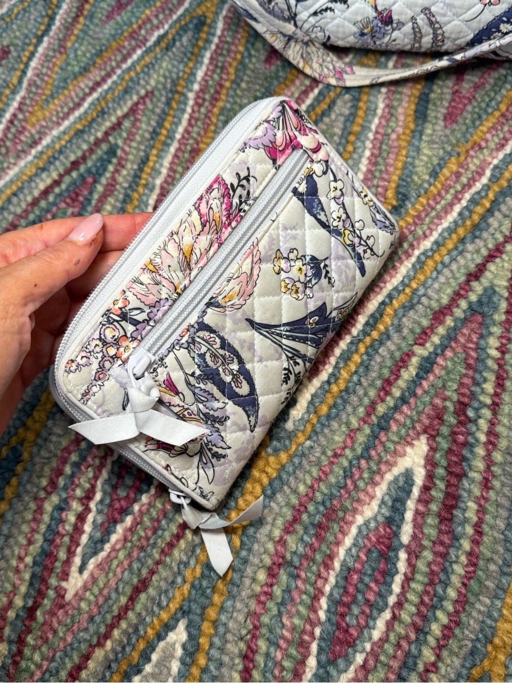 (SET OF 2)Vera Bradley Quilted Tote and Wallet - White with Pink & Purple Floral - Picture 8 of 16